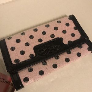 Blush pink polka dot clutch wallet Betsey Johnson purse vintage retro dollbaby